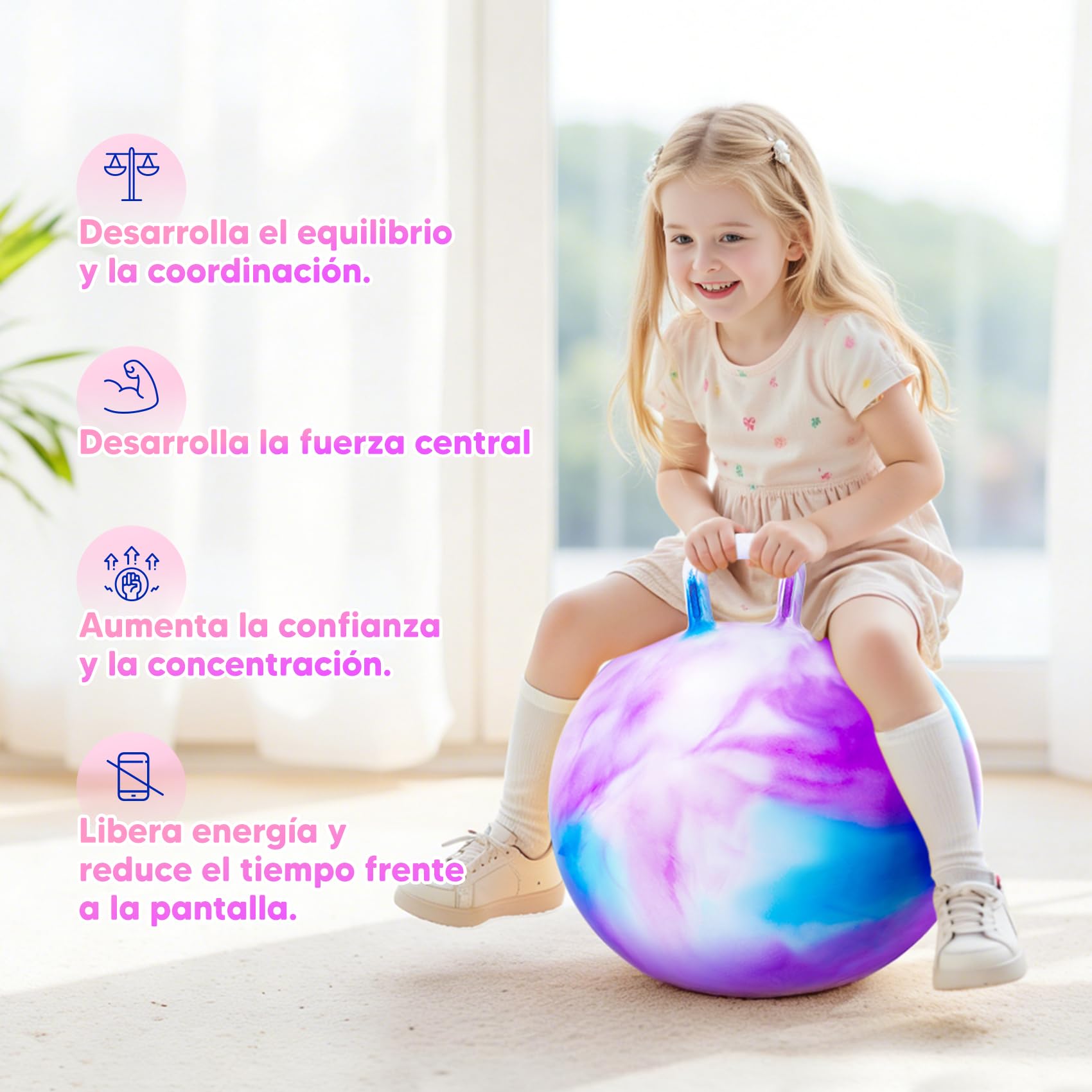 INPODAK Pelotas Saltarinas para Niños,Bola Hopper de 22 Pulgadas,Pelota Saltarina con Asa,Pelotas Saltarinas Inflables,Space Hopper para Niños de 7 a 12 Años,Juguetes Saltarines para Ninos