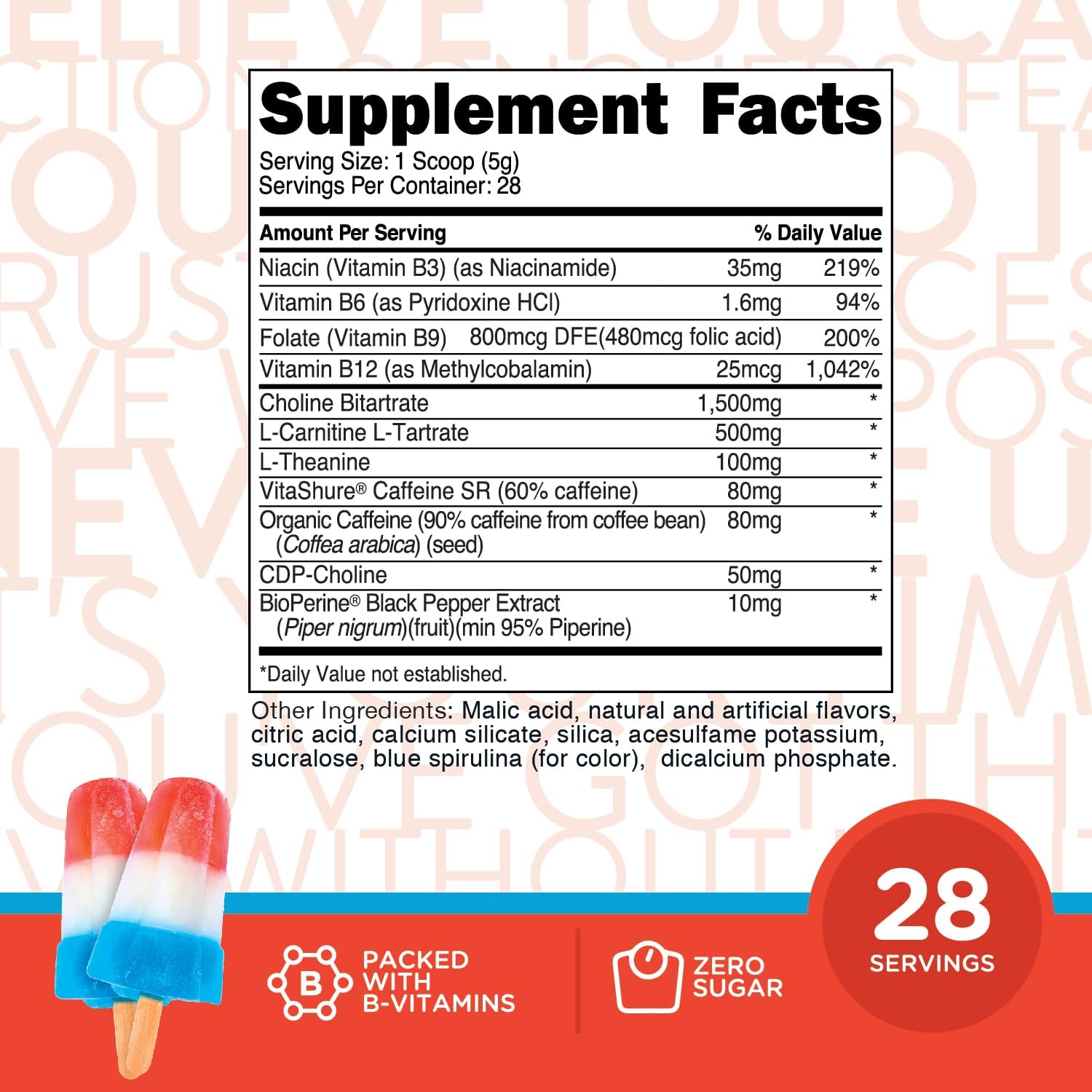 TransformHQ Energy & Focus Powder (Rocket Pop) - Boost Shot Clean Energy Drink Mix - Sugar Free - Non-GMO, Gluten-Free - 28 Servings