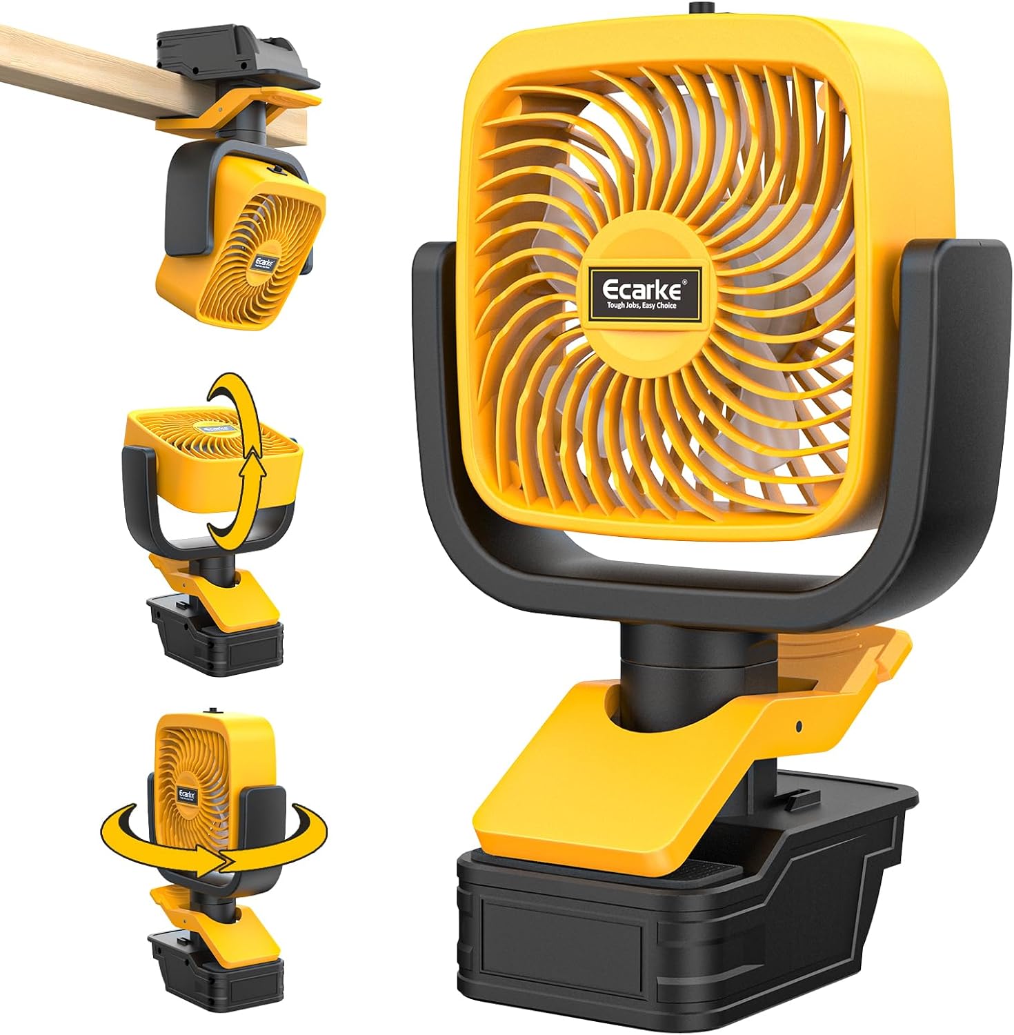 Ecarke 4" Clip Fan Compatible with Dewalt 20V Battery 3-Speed Cordless Clip-On Fan with 360° Rotation Low Noise Portable Desk/Bed Fan for Camping Jobsite Tent Fishing (Battery Not Included)