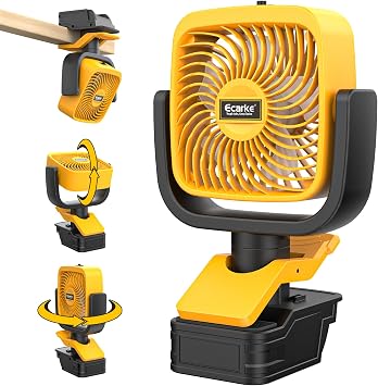Ecarke 4" Clip Fan Compatible with Dewalt 20V Battery Tool Only 3-Speed Cordless Clip-On Fan with 360 Rotation Low Noise Portable Desk/Bed Fan for Camping Jobsite Tent Fishing