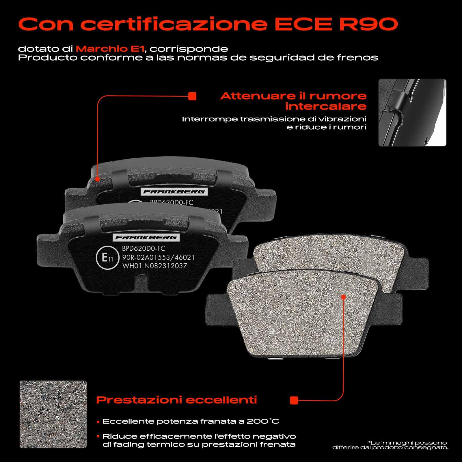 Frankberg Set freni incl. 2x Dischi Freno + 4x Pastiglie dei Freni Posteriore Compatibile con Cono 955 0.9L-1.6L 2008-2018 Replace# 77362768, 77364590