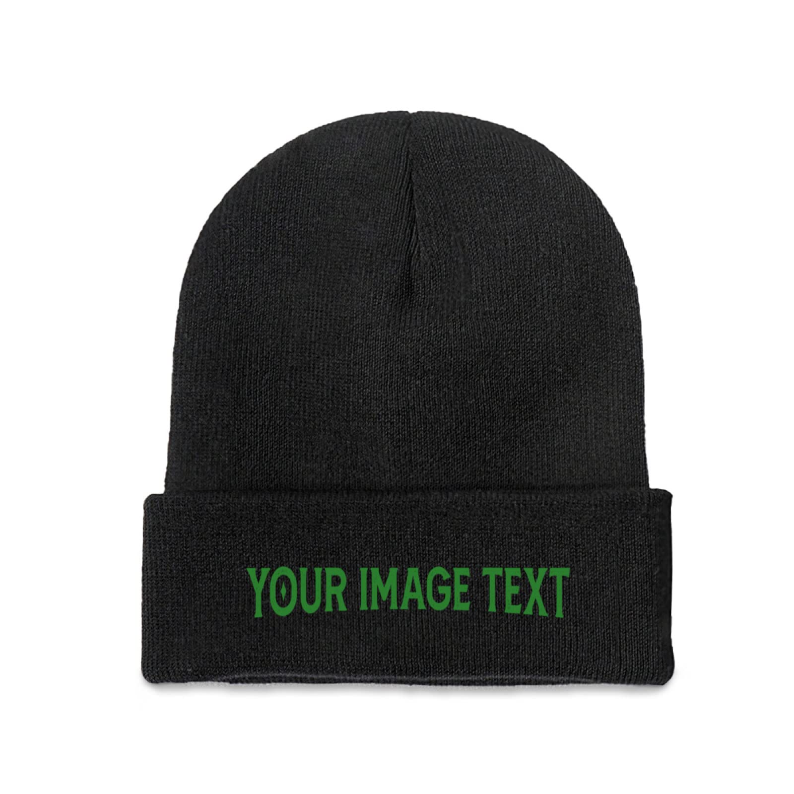Miujonvy Unisex Black Custom Beanie Hat For Men Women Text/Logo/Photo Cuffed Beanie Hat