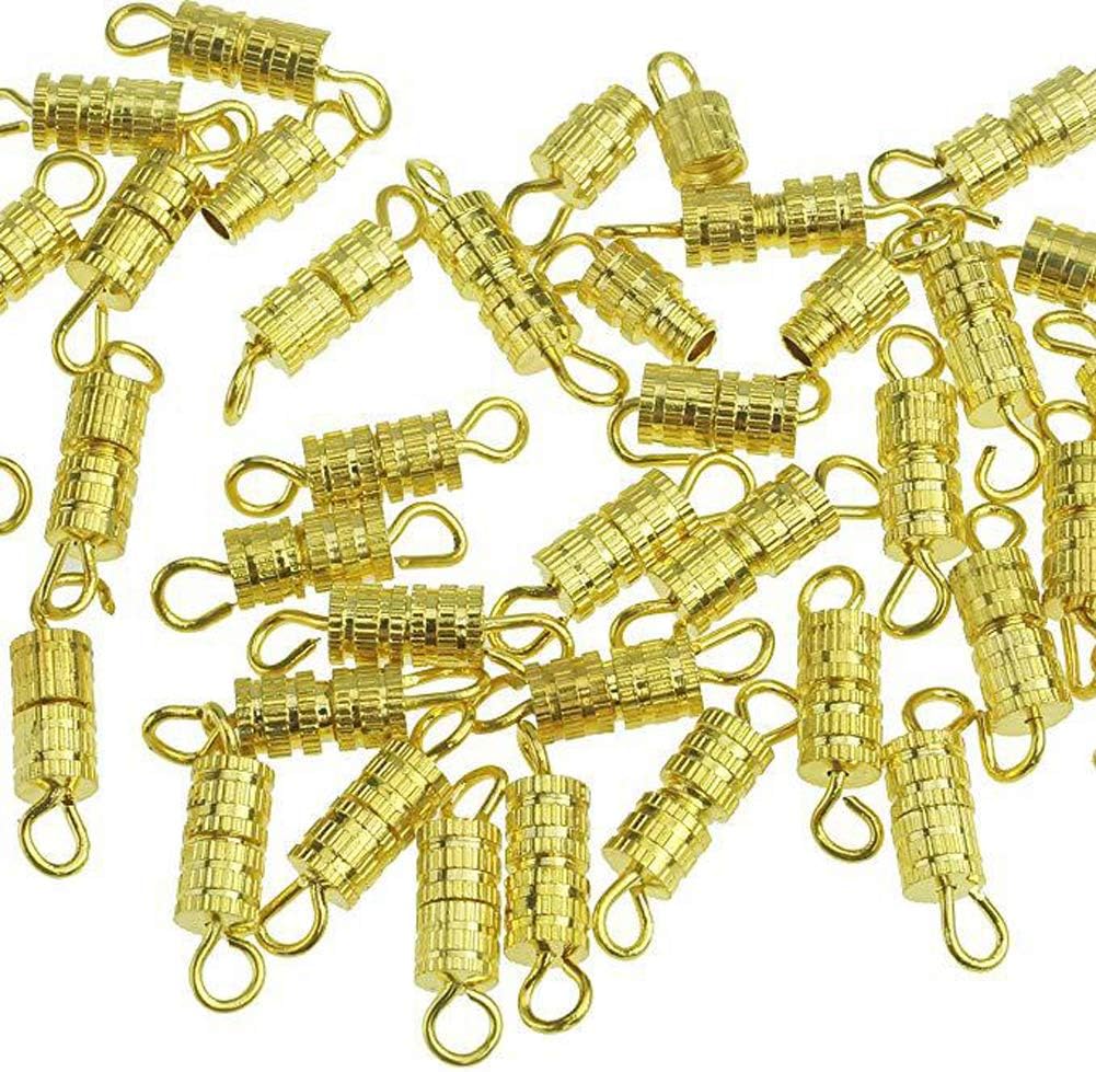 100 Sets 4mm x 15mm Screw Type Clasp Barrel Screw Clasps Screw Twist Clasps Screw Connector for Jewelry Making Necklaces and Bracelets, Golden-Color