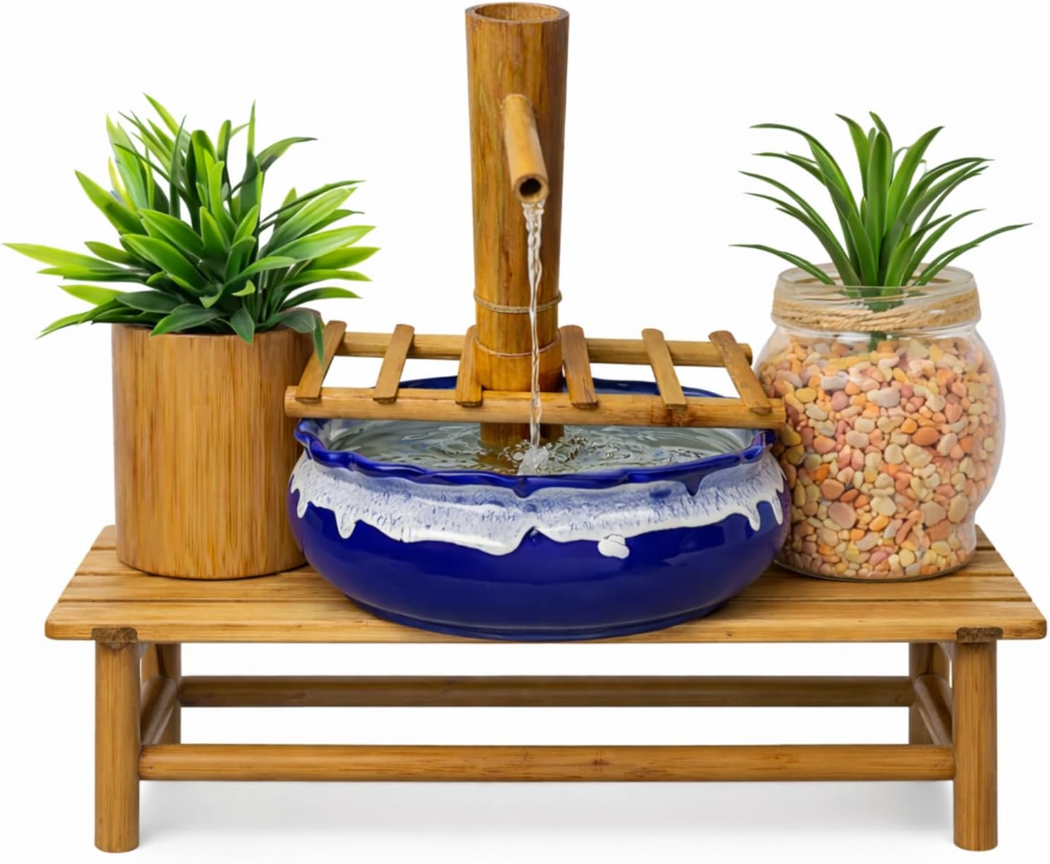 Bamboo Water Fountain Kit Smooth Matte Finishing, Include Pump Ideal for Outdoor/Indoor Use, Home Decor, Garden Balcony Decor, Gifting. (Vertical Bamboo Stand)