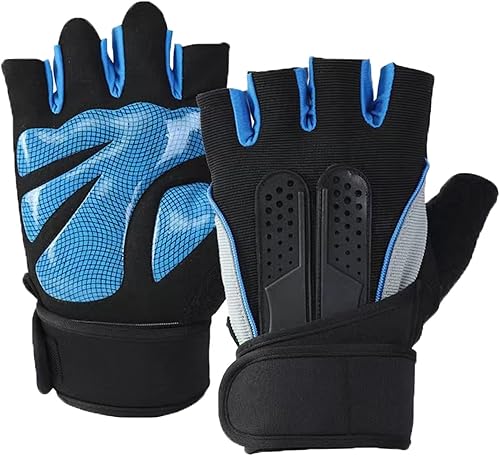 Miniatura 1 de 5R Guantes de entrenamiento para hombres y mujeres con soporte para la muñeca, protección completa de la palma, guantes ligeros sin dedos, guantes