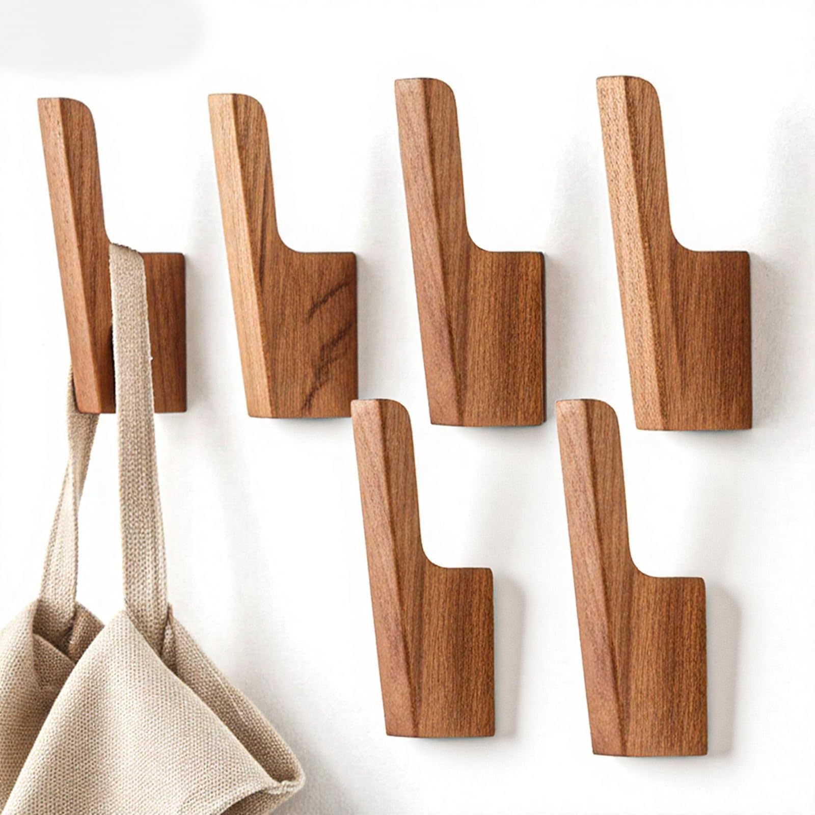 6PCS Wood Wall Hooks Rustic Walnut Wall Mount Coat Hooks Modern Decorative Mounted Pegs Farmhouse Entryway Wooden Hook for Hanging Hat Backpack Bag Jacket Purse Towel Hangers