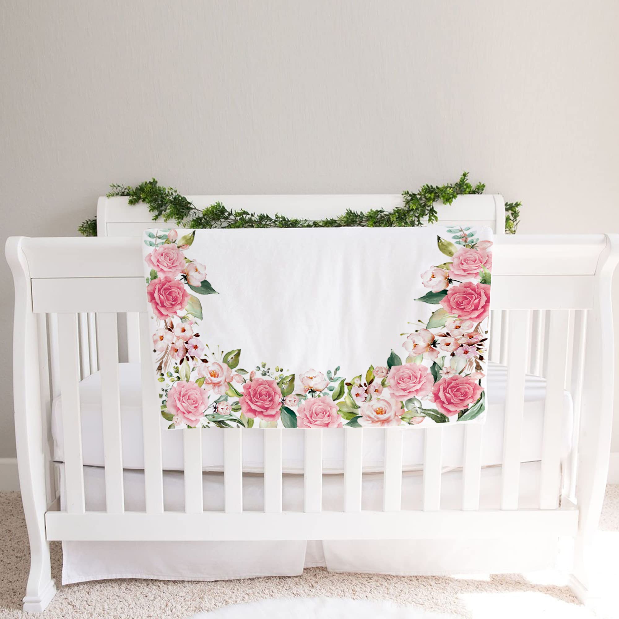 Manta mensual para bebé, Manta de hito para niña, Seguimiento del Crecimiento y la Edad, Regalos de Despedida de Soltera para mamá, Incluye Corona Floral y Diadema de Lazo Rosa, 60 x 40 Pulgadas