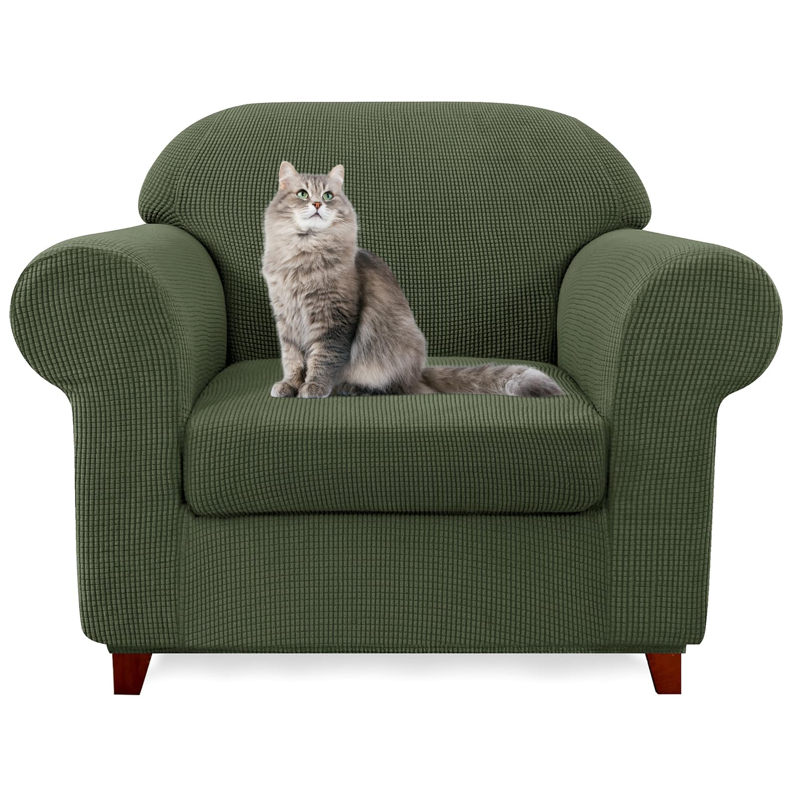 SYLC Ektorp Sofa Cover with Seat Cushions Covers and Backrests Covers Sofa Covers Stylish Stretch Jacquard Couch Slipcover Protector (Olive,Chair+1 Seat)