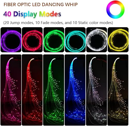 Miniatura 5 de Látigo de fibra óptica, látigos de baile de fibra óptica LED, juguete giratorio de 360 con píxeles rave, súper brillante, más de 40 modos de efecto