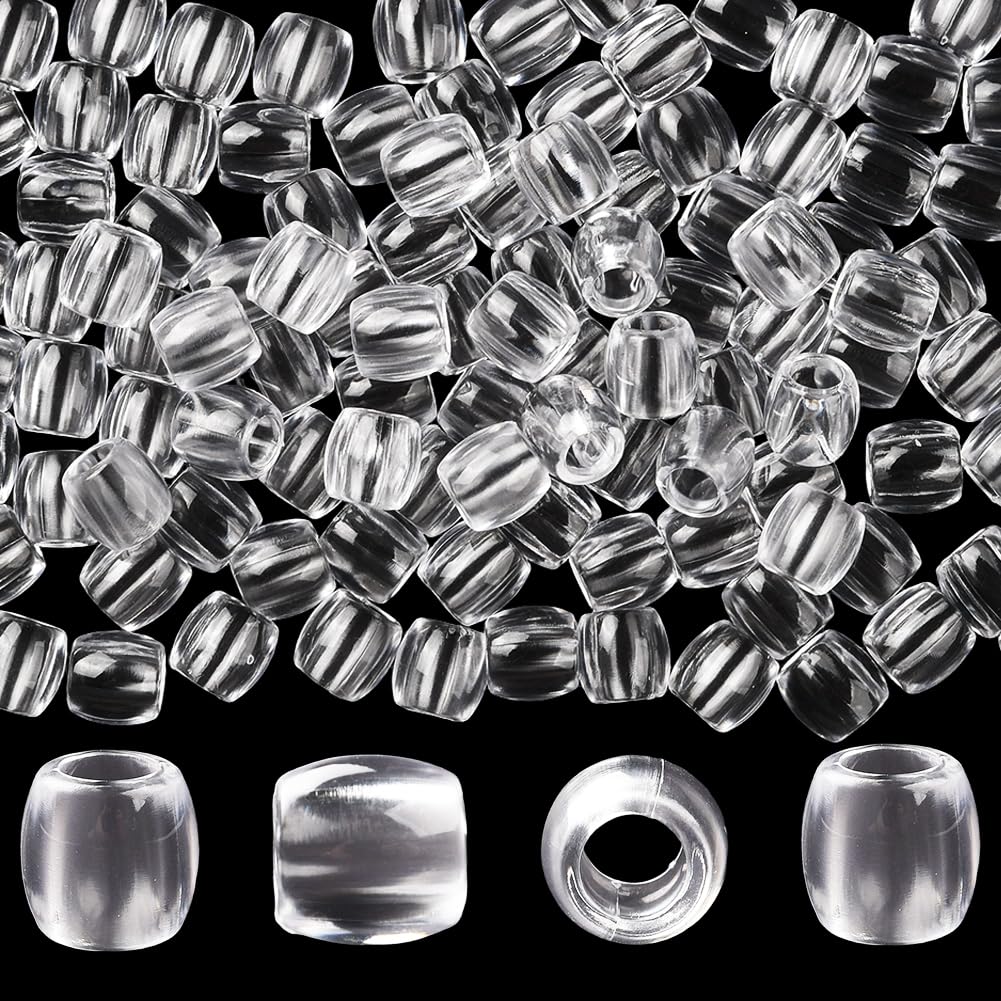 SUNNYCLUE 1 Box 120Pcs Clear Hair Bead Large Hole Pony Beads Bulk 1.2 x 1.1cm Transparent Resin Jumbo Braids Loc Dreadlock Loose Spacers Hair Accessories for Jewellery Making Bracelets DIY Crafting