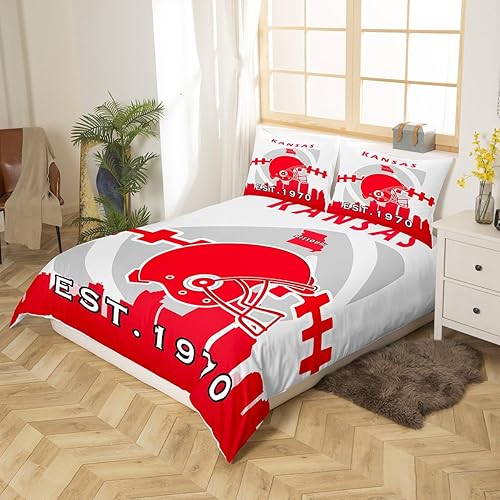 Miniatura 2 de Erosebridal Funda de edredón tamaño Queen, juego de ropa de cama de fútbol americano para niños y niñas, funda de edredón de jugadores de fútbol,