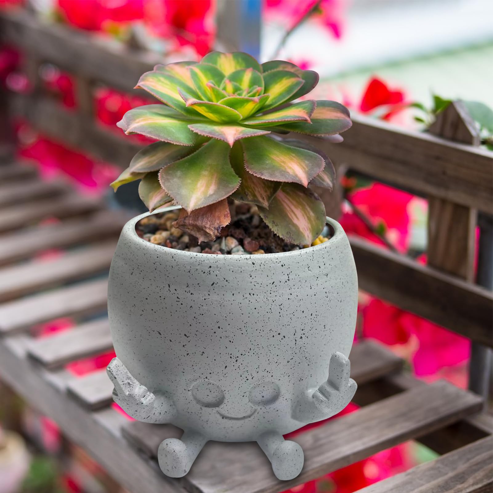 Vaso Per Piante Sorridente Con Dito Medio - Fioriera In Resina, 7x10 Cm, Per Piante Grasse E Fiori, Decorazione Divertente Per Interni Ed Esterni, Bianco