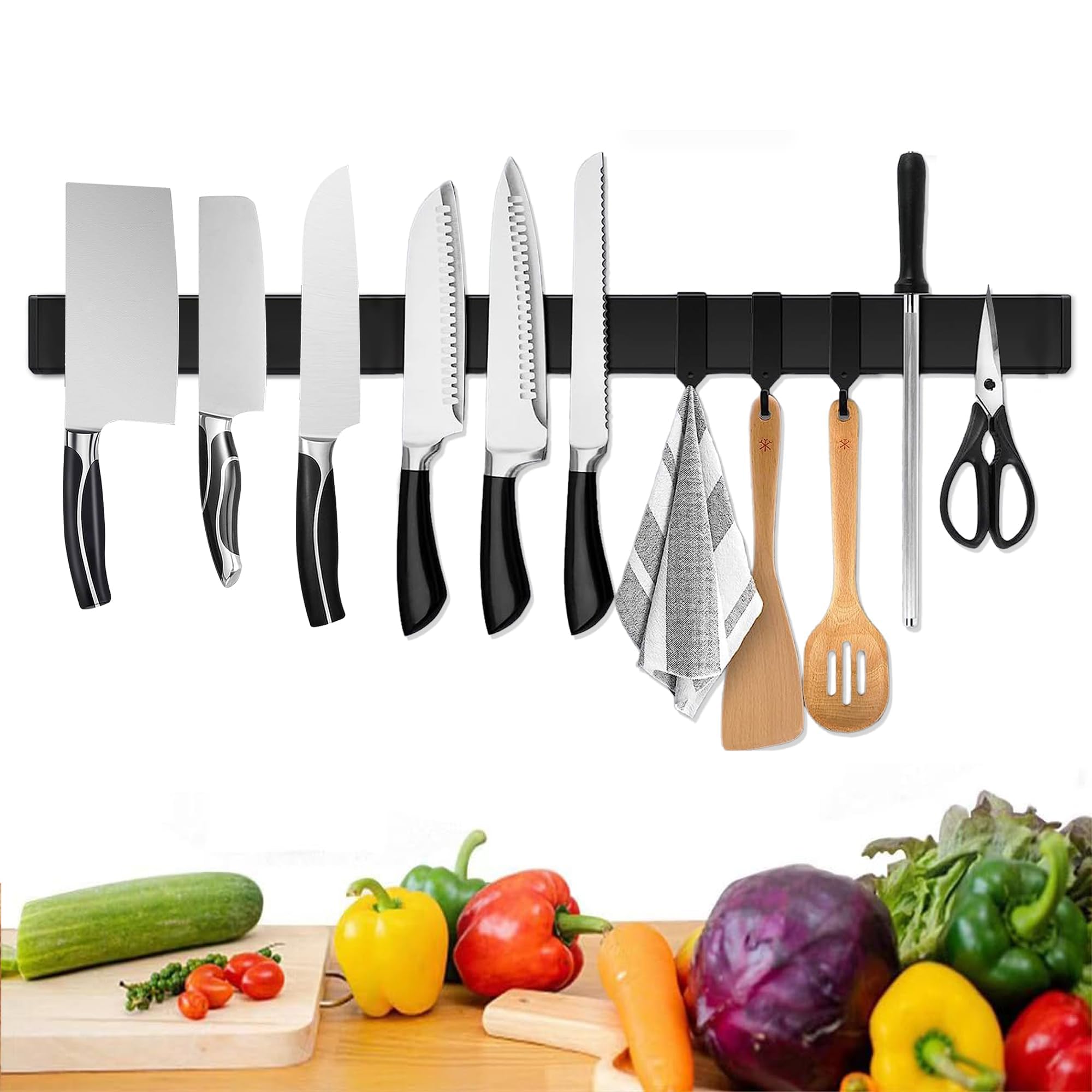 Rockingham Forge Porte-couteaux Magnétique En Acier Inoxydable De 60 Cm - Rangement Mural Pour Cuisine Pouvant Accueillir Jusqu'à 12 Couteaux/ustensiles Avec Fixations Murales