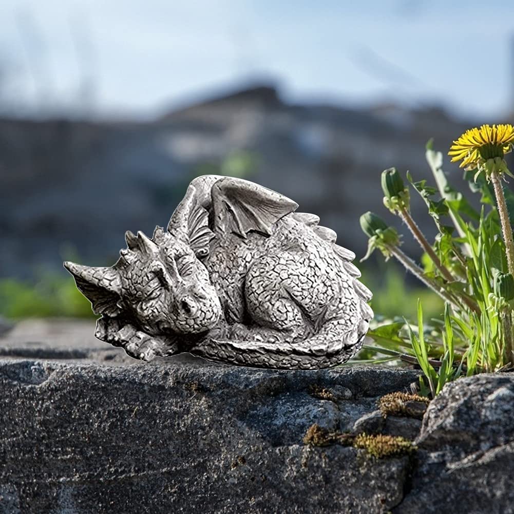 Decorazioni da giardino Dragon Baby Statue adorabile Ritratto di sonno Pietra Resina All'aperto Resina Scultura in miniatura Resina Casa Giardini all'aperto Decorazione giardini Accessori per il giard