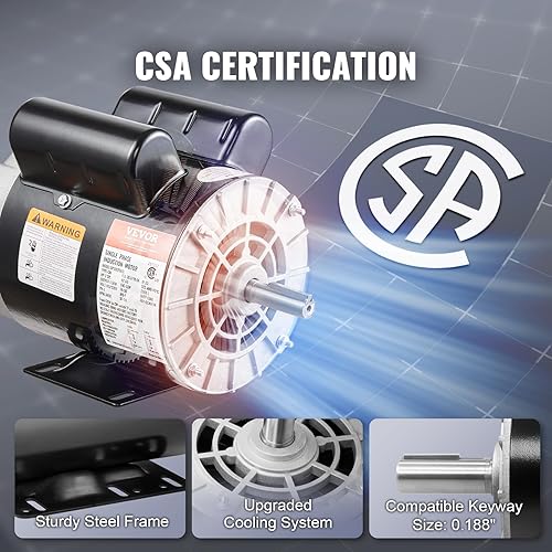 Miniatura 5 de VEVOR Motor Eléctrico de Compresor de Aire de 2 HP, 115230V, 2010 Amperios, Marco 56 3450 RPM, Eje Claveado de 58 Pulgadas, Longitud de Eje de 1.88