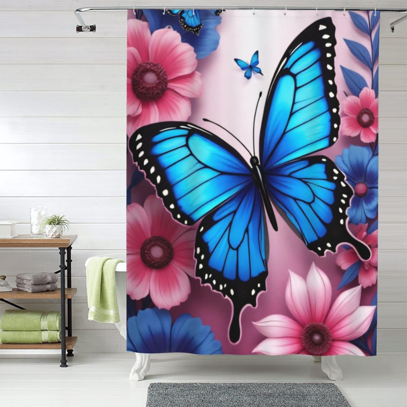 Rideau de douche bouquet de papillons n° 908 tissu épais lavable 152x183 cm
