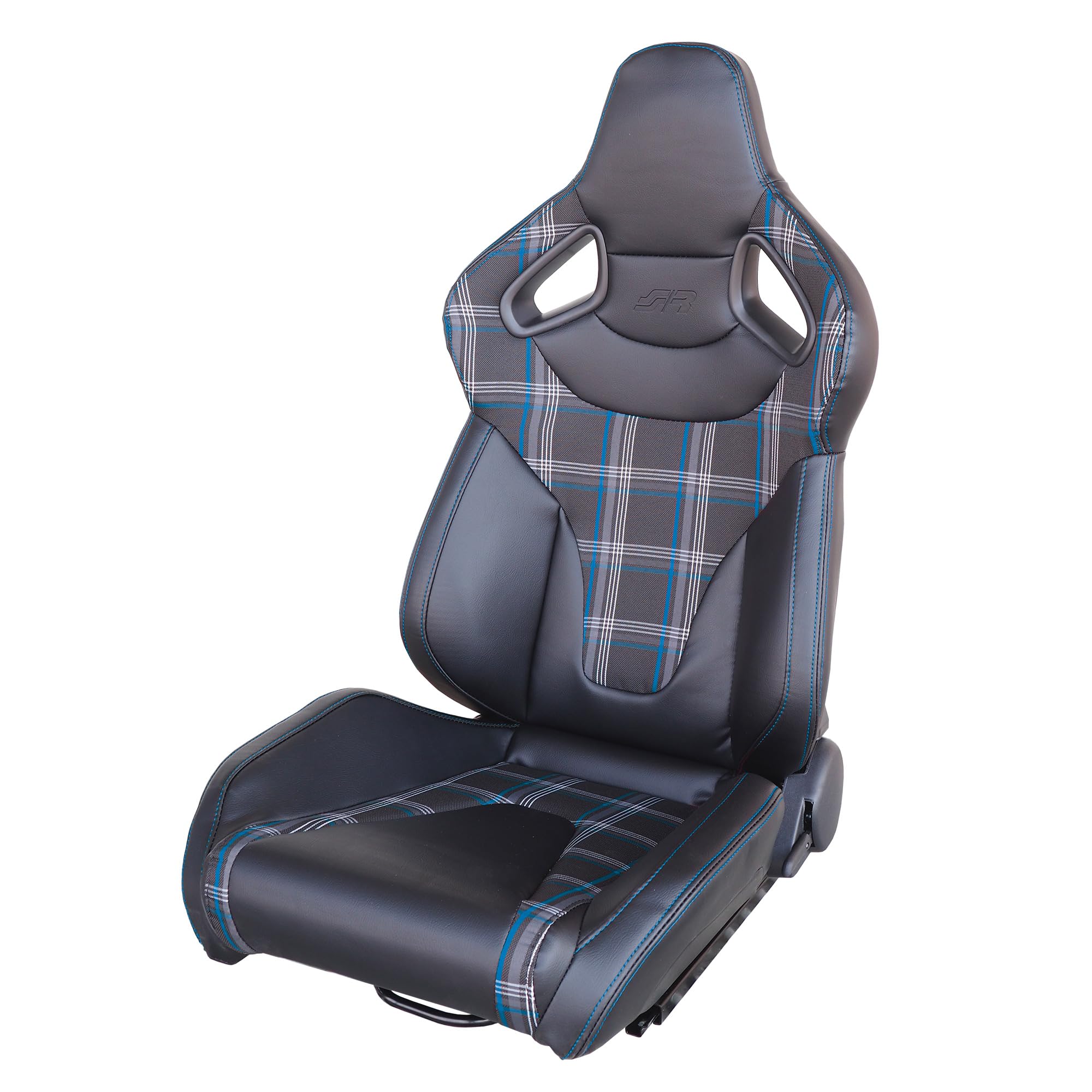 SIMONI RACING SRS/13SB Jackie Sedile sportivo Riscaldato, Reclinabile in tessuto con righe Blu e pelle nera, Universale - Leva regolazione Sinistra