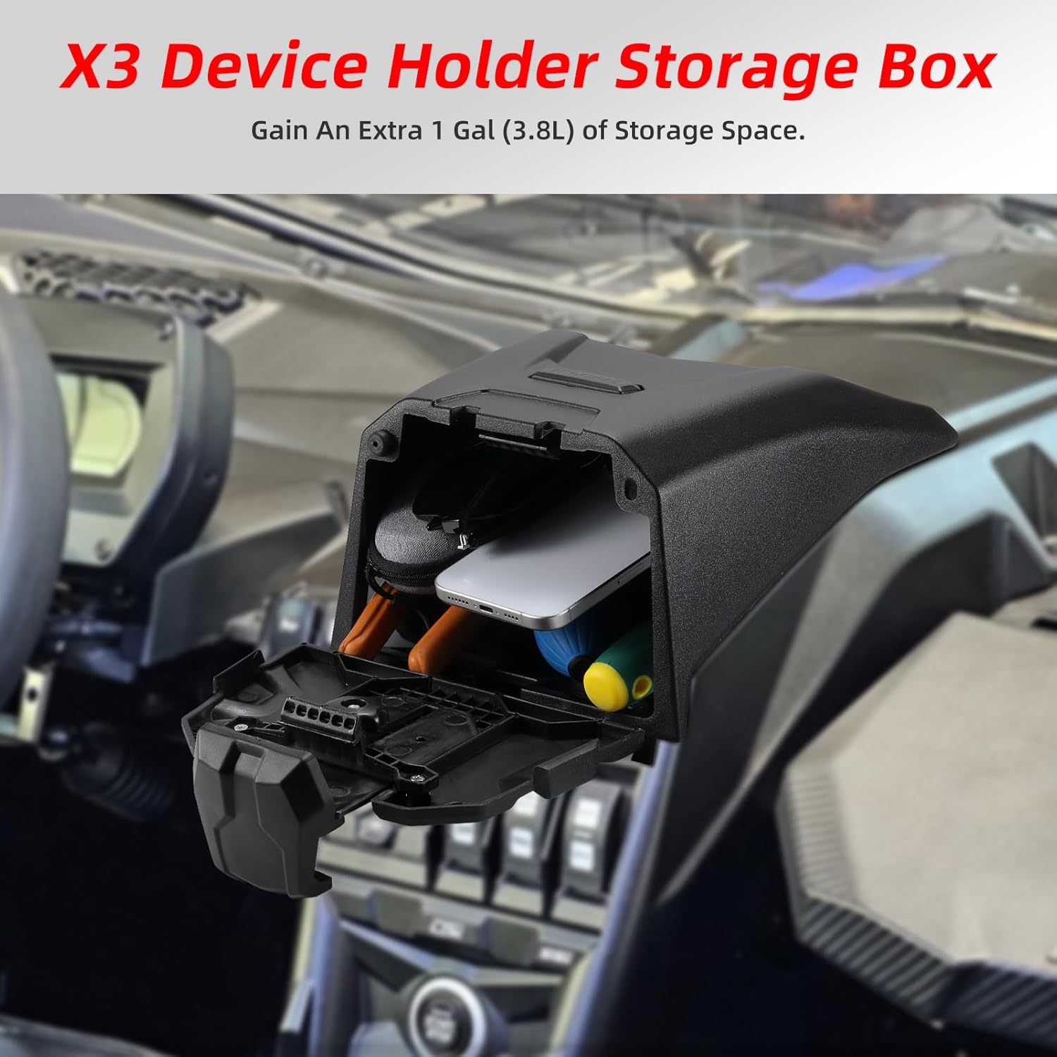 X3 Device Tablet Holder with Storage Box Compatible with 2017-2025 Can Am Maverick X3 and Max DS MR RC Turbo R, Replce OEM #715002874