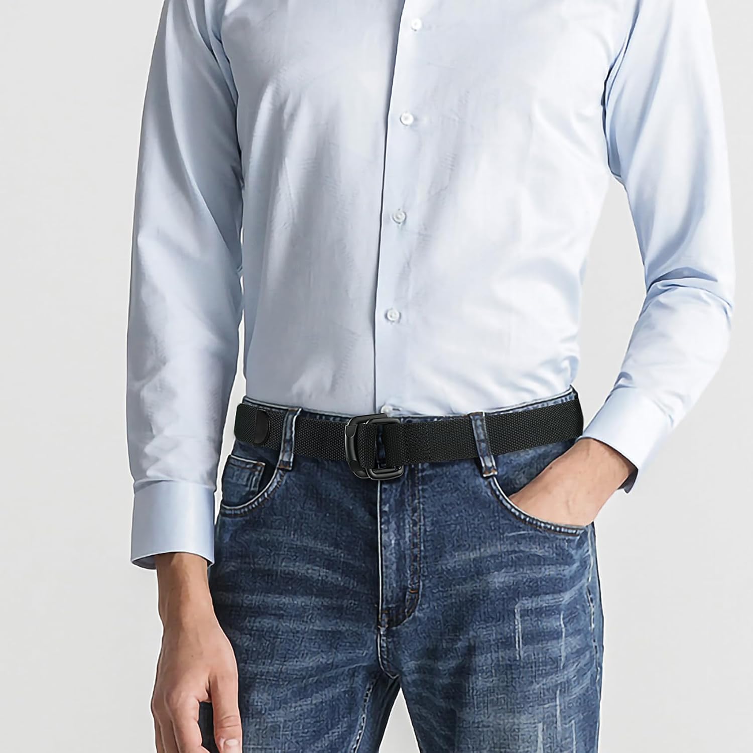 Mens Belts Plus Size Canvas Double D Ring Black Fabric Cloth All Size 39inch to 75inch - Image 2