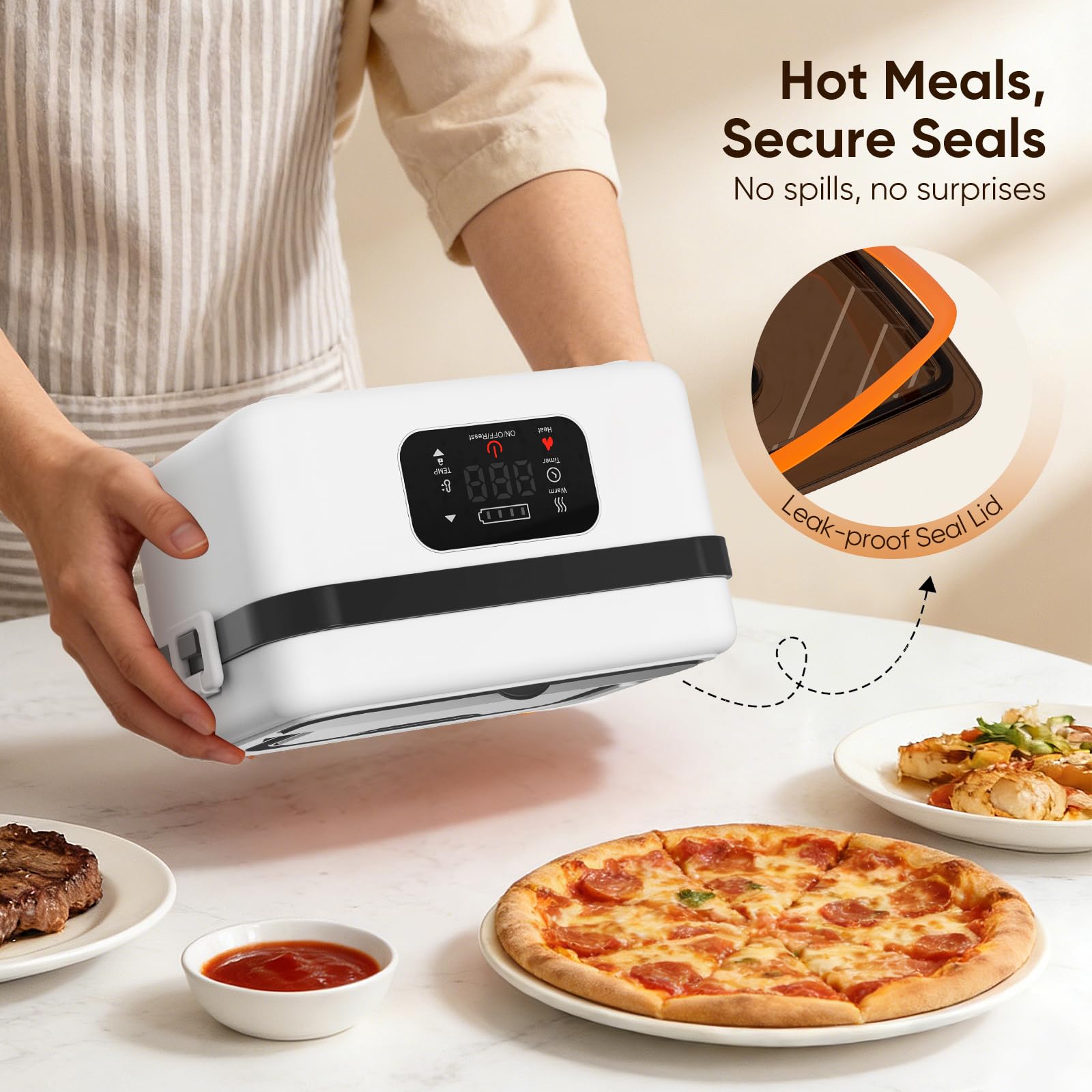 Fiambrera Electrica,Calentador de Comida Portatil 1L para Comida con 60W almuerzo caja calefactora con calefacción programable, acero inoxidable desmontable para coche, camión de oficina(Negro y gris)