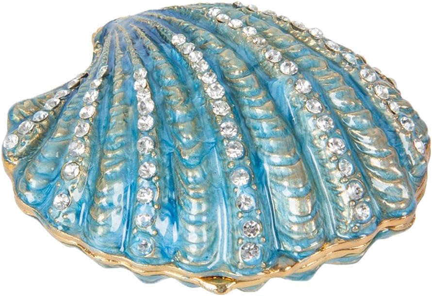 QIFU Hand Painted Enameled Shell Style Decorative Hinged Jewelry Trinket Box Unique Gift for Home Decor
