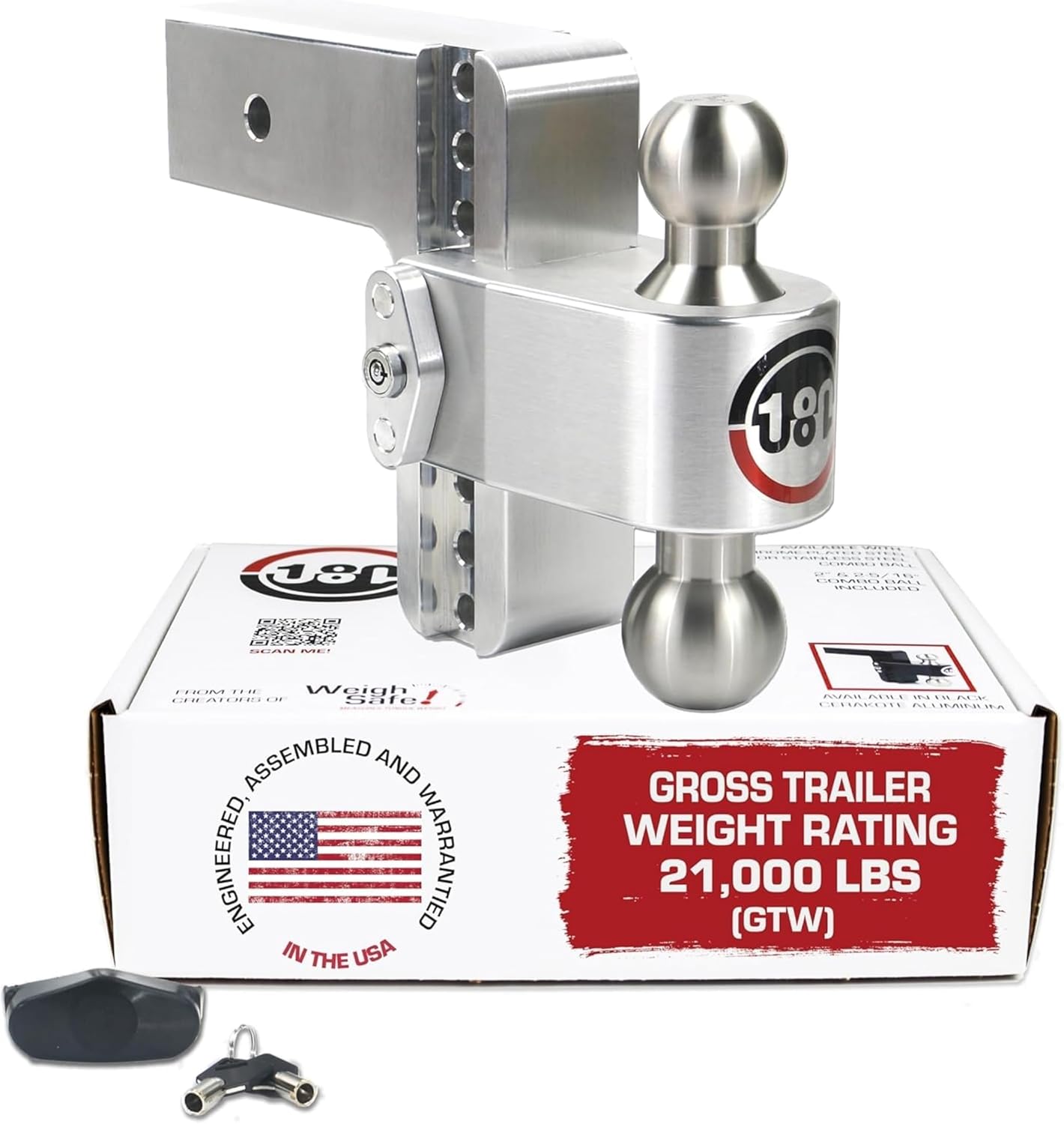 Weigh Safe Adjustable Trailer Hitch Ball Mount - 6" Adjustable Drop Hitch for 3" Receiver - Premium Heavy Duty Aluminum Trailer Tow Hitch w/ Stainless Steel Tow Balls (2" & 2 5/16") - 21,000 lbs GTW