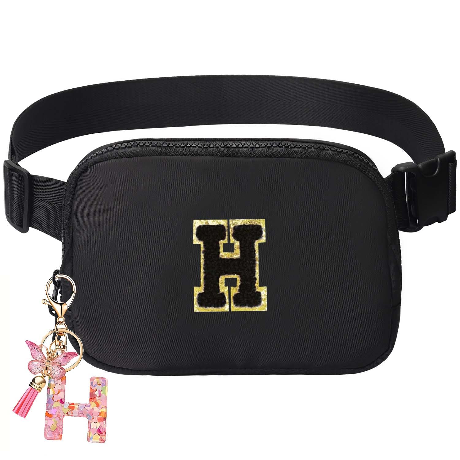 Belt Bag for Girls Gifts - Birthday Gifts for Teenager, Personalized Gifts for Mom Freind Sister Teacher, Graduation GiftsInitial Crossbody Bag Belt Bag for Women Black H