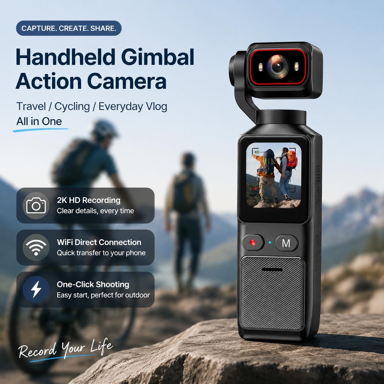 2K HD Pocket Vlogging POV Camera, 32GB,180° Rotatable Lens,WiFi Control,Timelapse,150° Wide Angle,for Outdoor Cycling Travel Vlog Selfies Sports Daily image 3