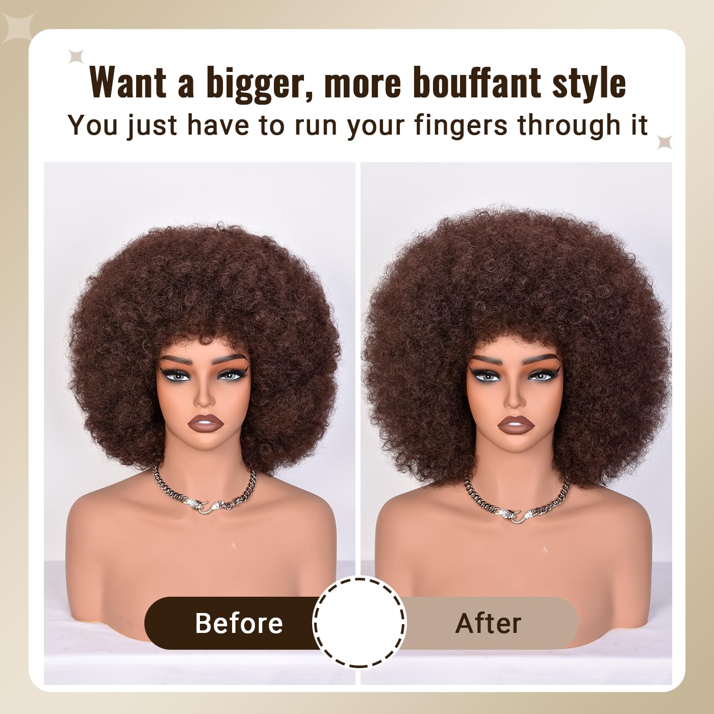 Afro Wigs for Black Women 70s Afro Kinky Curly Wig with Bangs Bouncy Huge Fluffy Puff Wigs Synthetic Hair for Cosplay Daily and Party 14Inch - Image 3