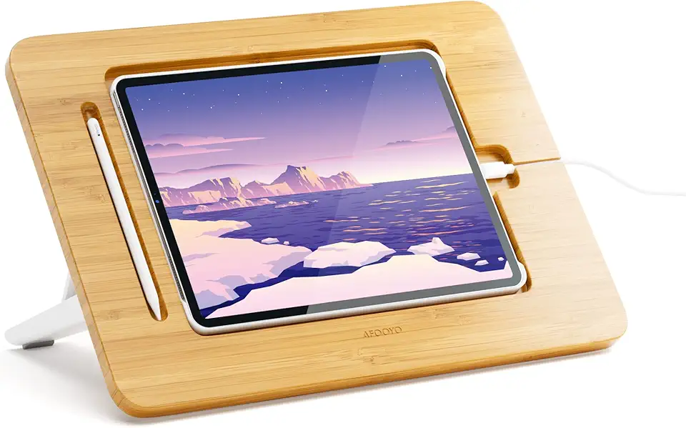 AFOOYO Suporte de desenho de madeira para tablet – 5 ângulos ajustáveis para laptop, suporte de leitura de livros, compatível com iPad Pro de 12,9/13 polegadas com versão de capa para iPad (3ª a 7ª