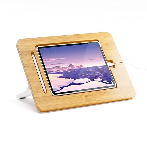 AFOOYO Wooden Tablet Drawing Stand - Adjustable 5 Angles for Laptop,Book Reading Stand, Compatible with 12.9/13inch iPad Pro with iPad Case Version(3rd - 7th Gen) - Large-Fit iPad Pro 12.9/13 inches - Bamboo