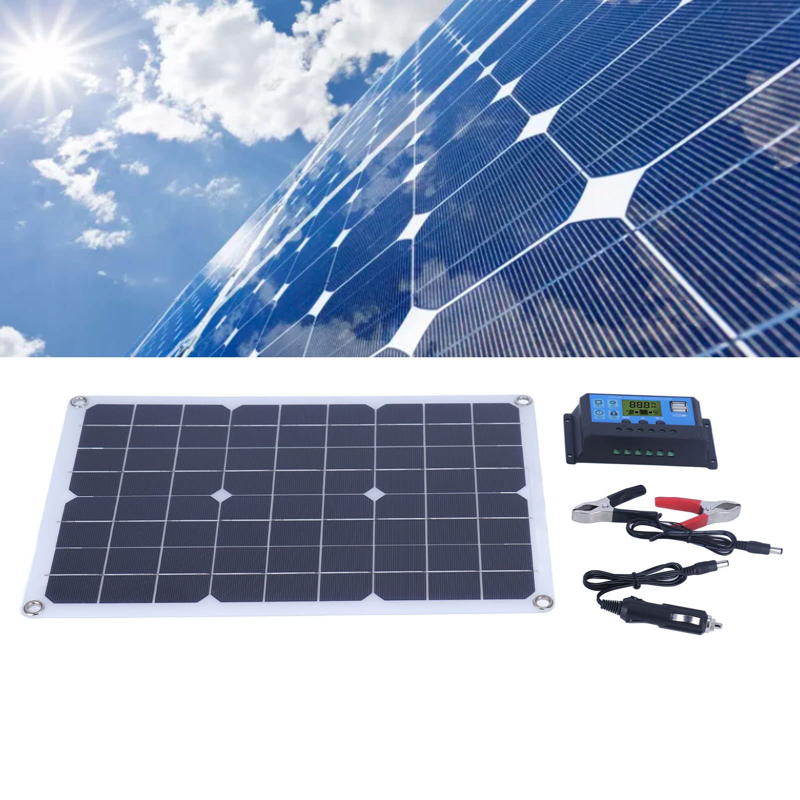 Przenośny Panel Słoneczny, Kemping Panel Słoneczny 50 W Zestaw Panelu Zasilania Solarnego z Kontrolerem 50W Monokrystaliczny DC 18V Solar Naładowanie Baterii do Plecaka na Wędrówki Kempingowe