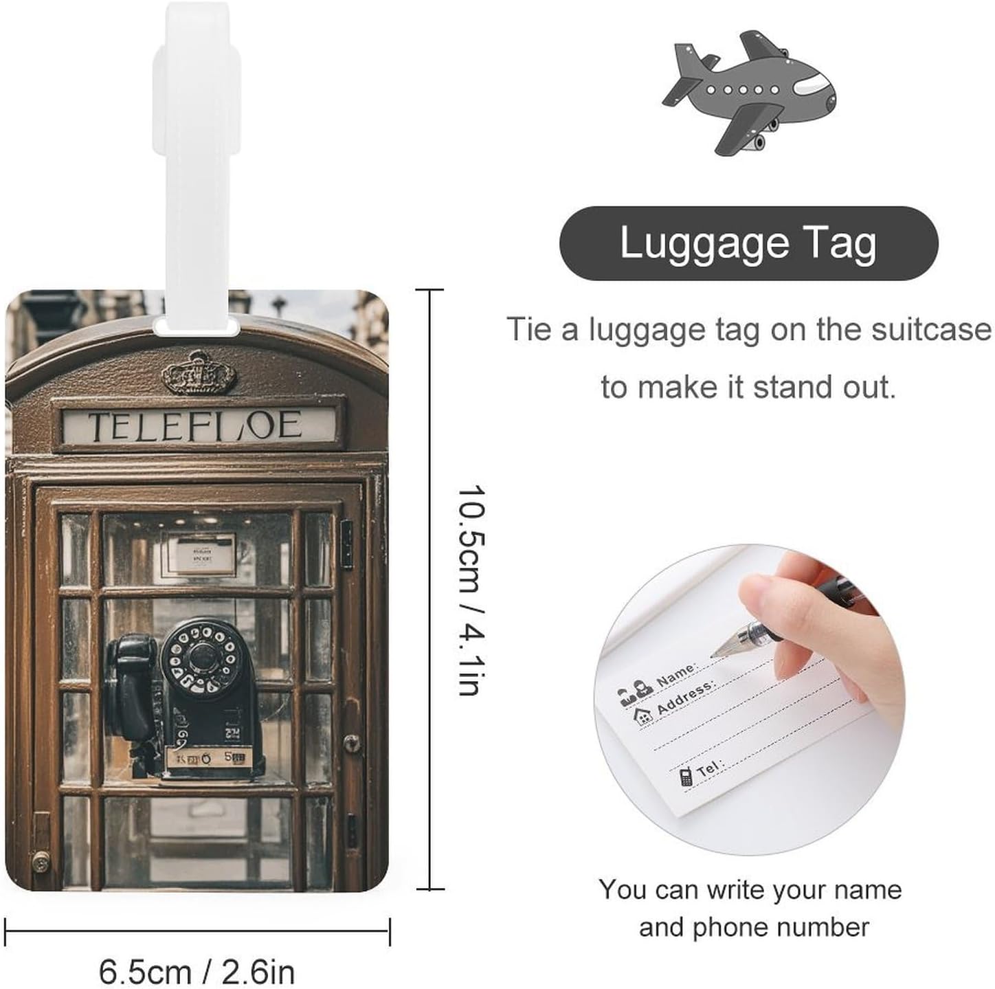 London Telephone Luggage Tag with Name ID Card for Suitcase image 2