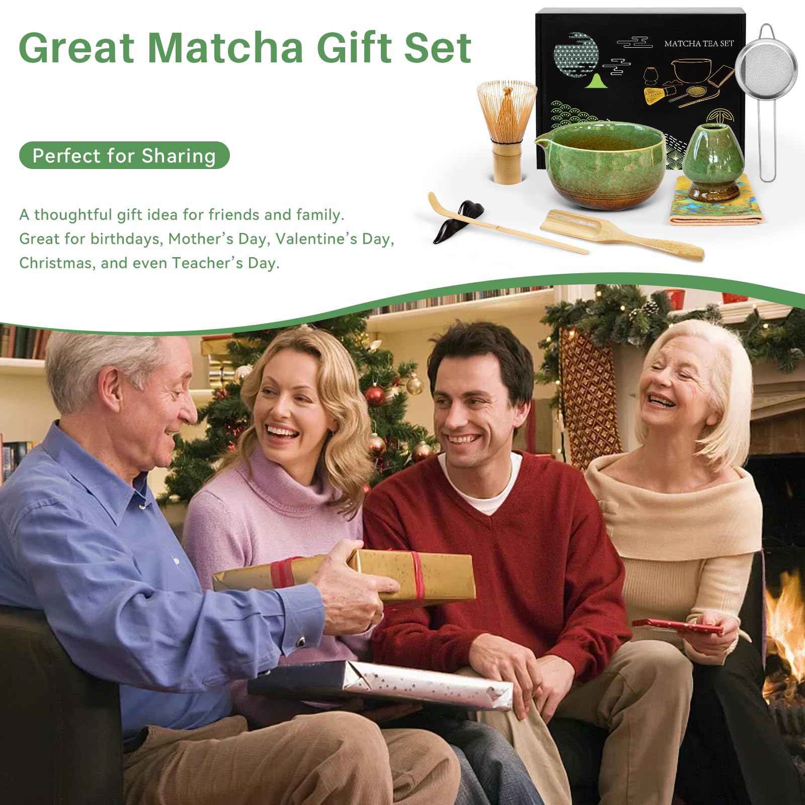 Matcha Kit 8 Piezas - Kit Té Matcha Completo con Tazón de Matcha con Pico, Batidor de Bambú (Chasen) y Accesorios Completos, Perfecto para Ceremonias Japonesas y Lattes Caseros (Matcha Verde) — view 9