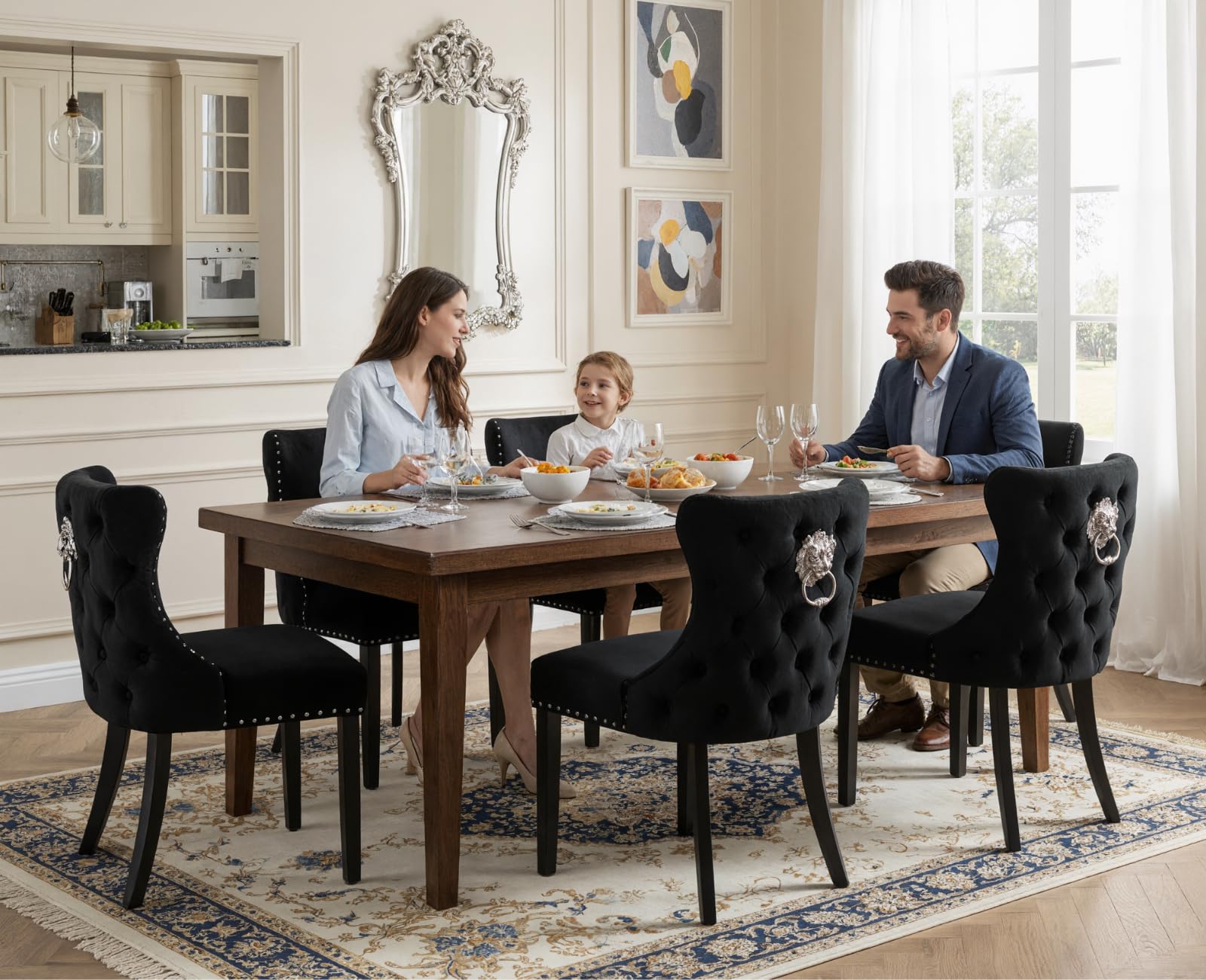 chairus Set di 2 Sedie da Pranzo in Velluto Sedie da Cucina Retro, Nero