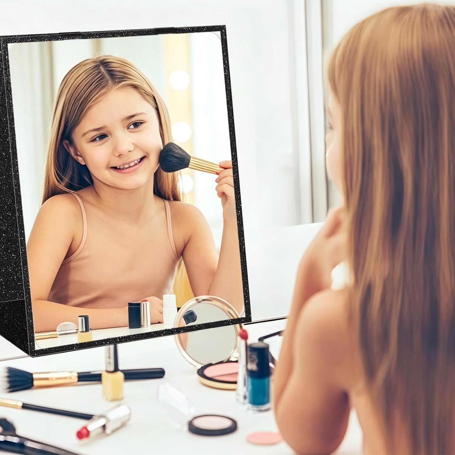 Foldable Full Length Mirror 2-in-1 Wall-Mounted or Tabletop Mirror, Portable Travel Mirror with Handle for Dance Home Bedroom Wardrobe Stage Makeup Checks Camping Outdoor Use (47" x 12.5", Four-Fold)