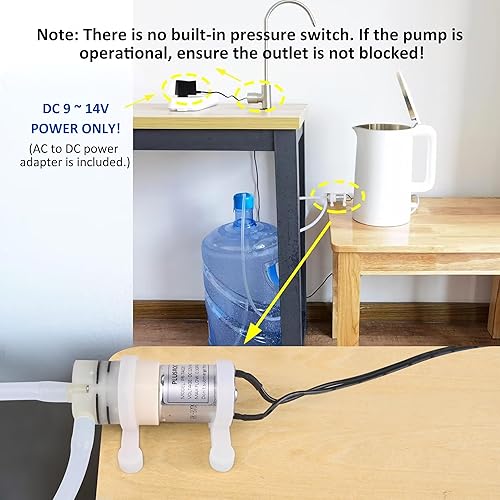 Miniatura 4 de PlusRoc Bomba de transferencia de agua pequeña de 12 V CC 1.3LPM Mini bomba autocebante con tubo de grado alimenticio y adaptador de corriente, para