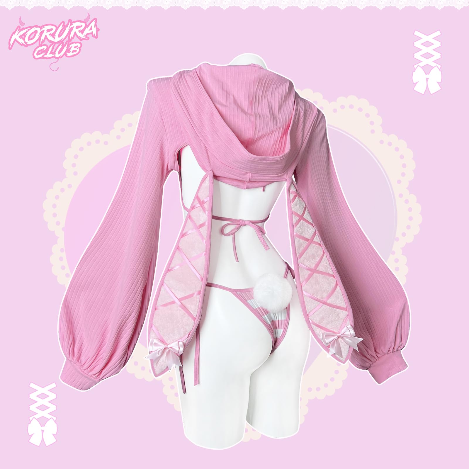 KORURACLUB Cosplay Sexy maid outfit Bunny Outfit cosplay women Animal Costumes Bunny Bodysuit: Pink Stripes Large-X-Large