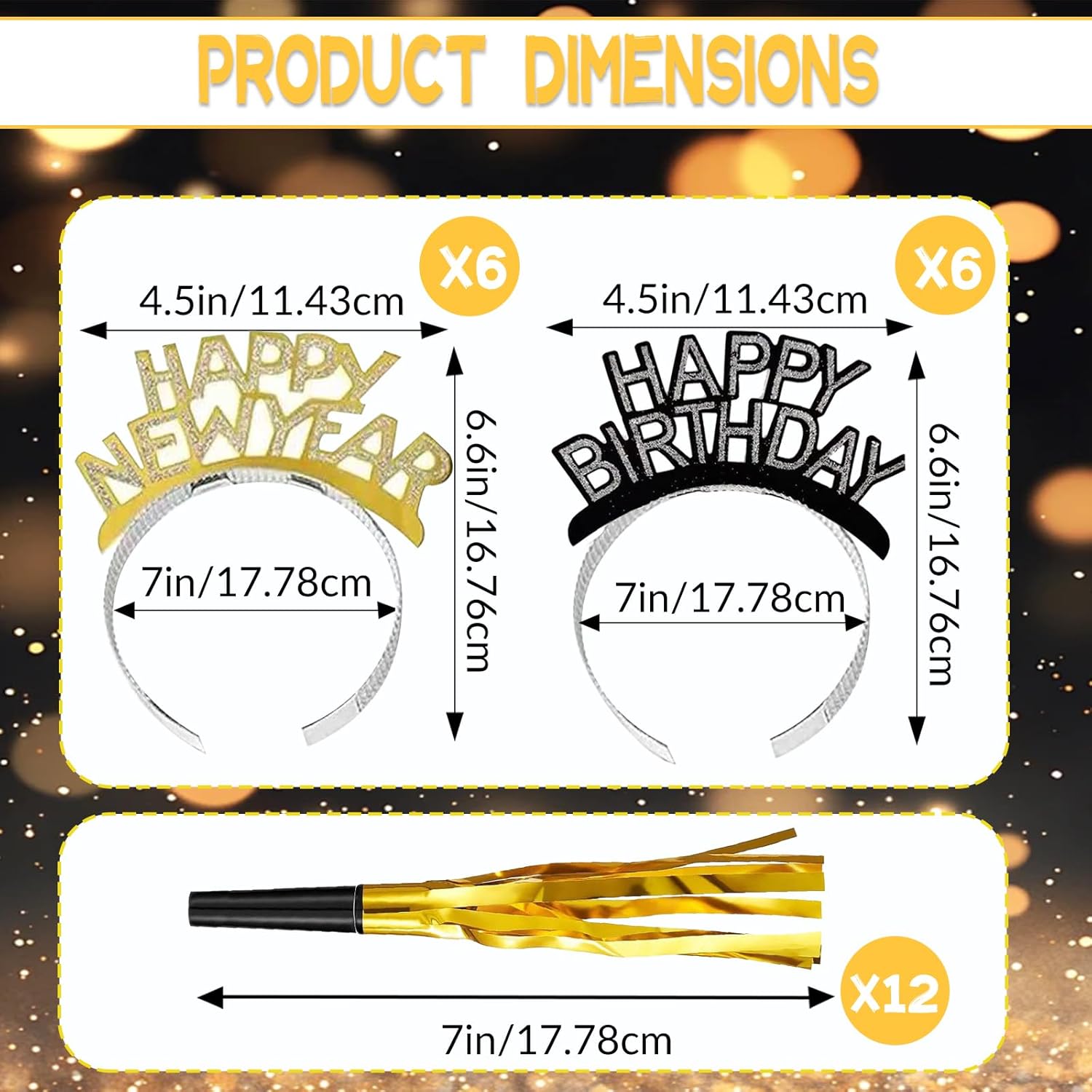 36pcs 2026 New Years Eve Party Supplies, Happy New Year Decorations Includes 12 Headband Tiaras,12 New Year Eyeglasses Props and 12 Fringed Noise Makers for 2026 New Years Party Decor - Image 4