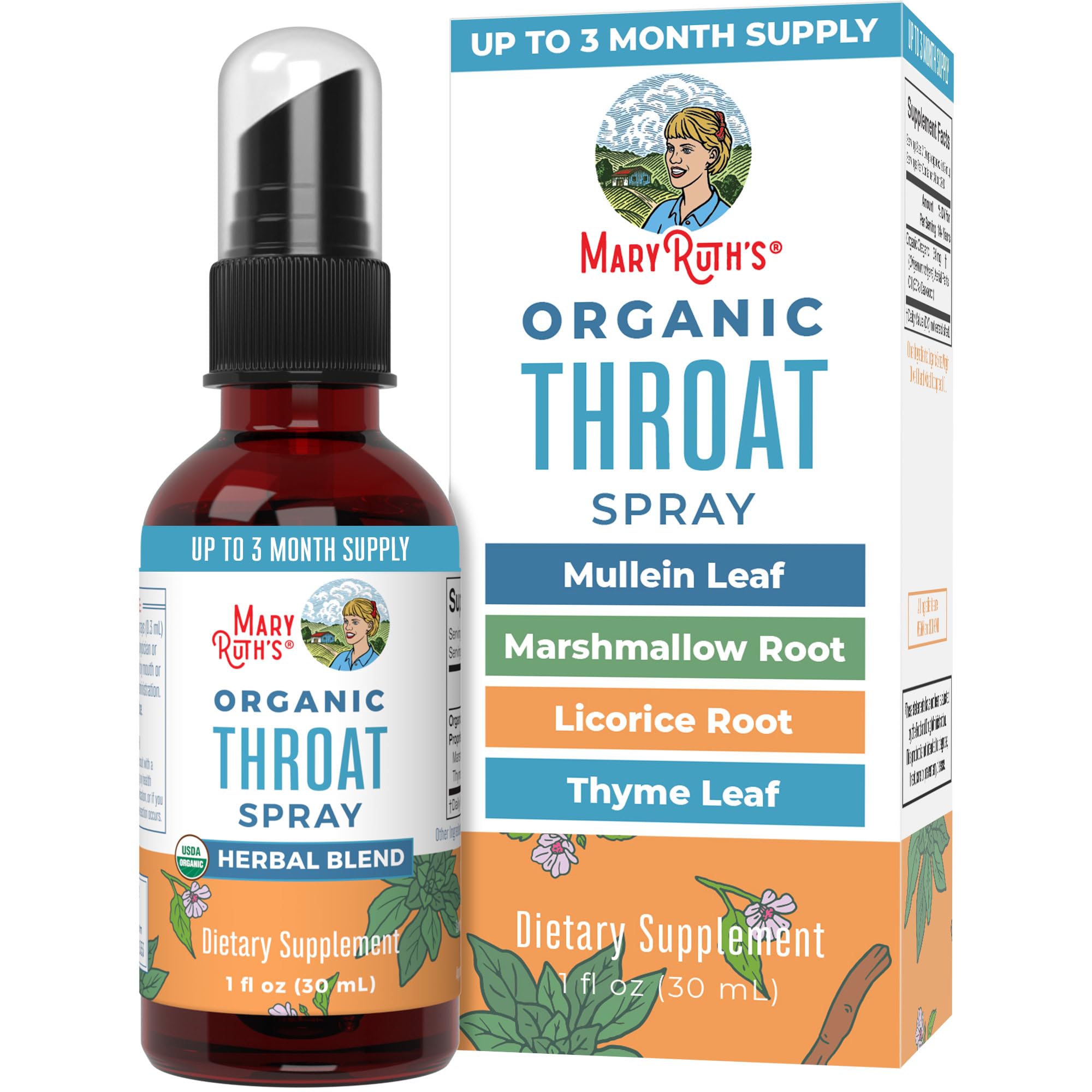 USDA Organic Throat Spray with Mullein Leaf | Marshmallow Root & Licorice Root & Thyme Leaf | 4 Herbal Blend | Non-GMO | Vegan | Gluten Free | 1 Fl Oz | Up to 100 Servings