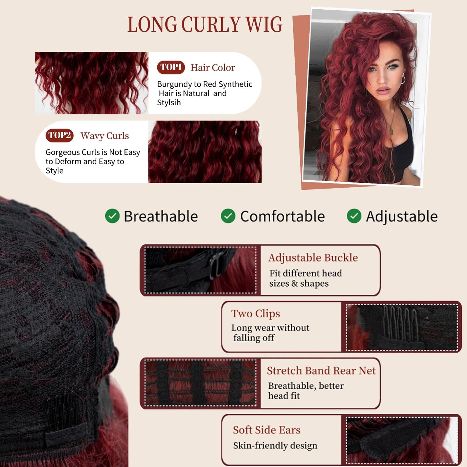 28 Pollice/70 cm Lungo Wavy Middle Part Sintetico Ondulata Parrucca Rosso Rame Parrucche Sintetiche Resistenti al Calore Party Cosplay Naturale Uso Quotidiano Festa