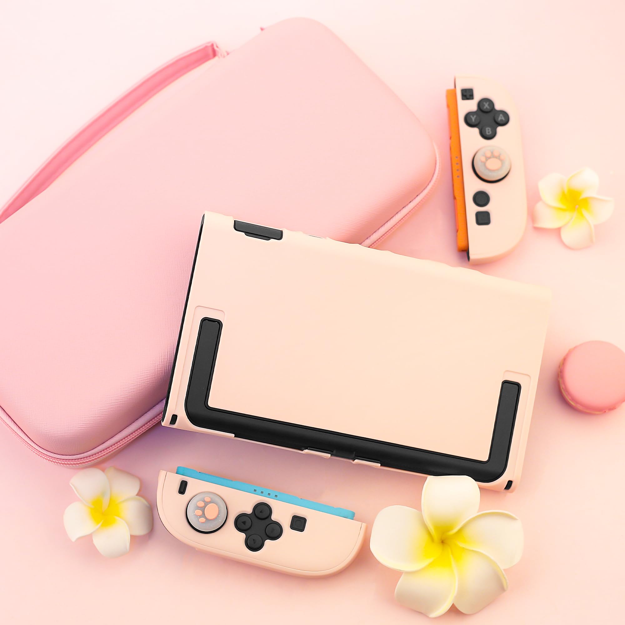FANPL Paquete de funda rosa para Nintendo Switch 2 (2025) accesorios, funda rígida portátil con piel protectora, protector de pantalla, 2 agarres para el pulgar