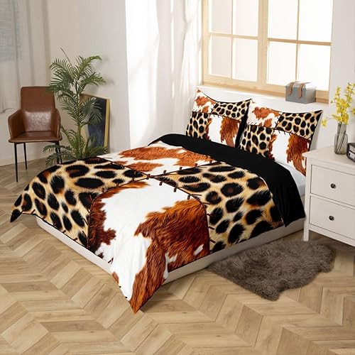Miniatura 2 de Feelyou Juego de funda de edredón de piel de vaca, juego de ropa de cama con estampado de leopardo para niños y niñas, decoración de piel de animal