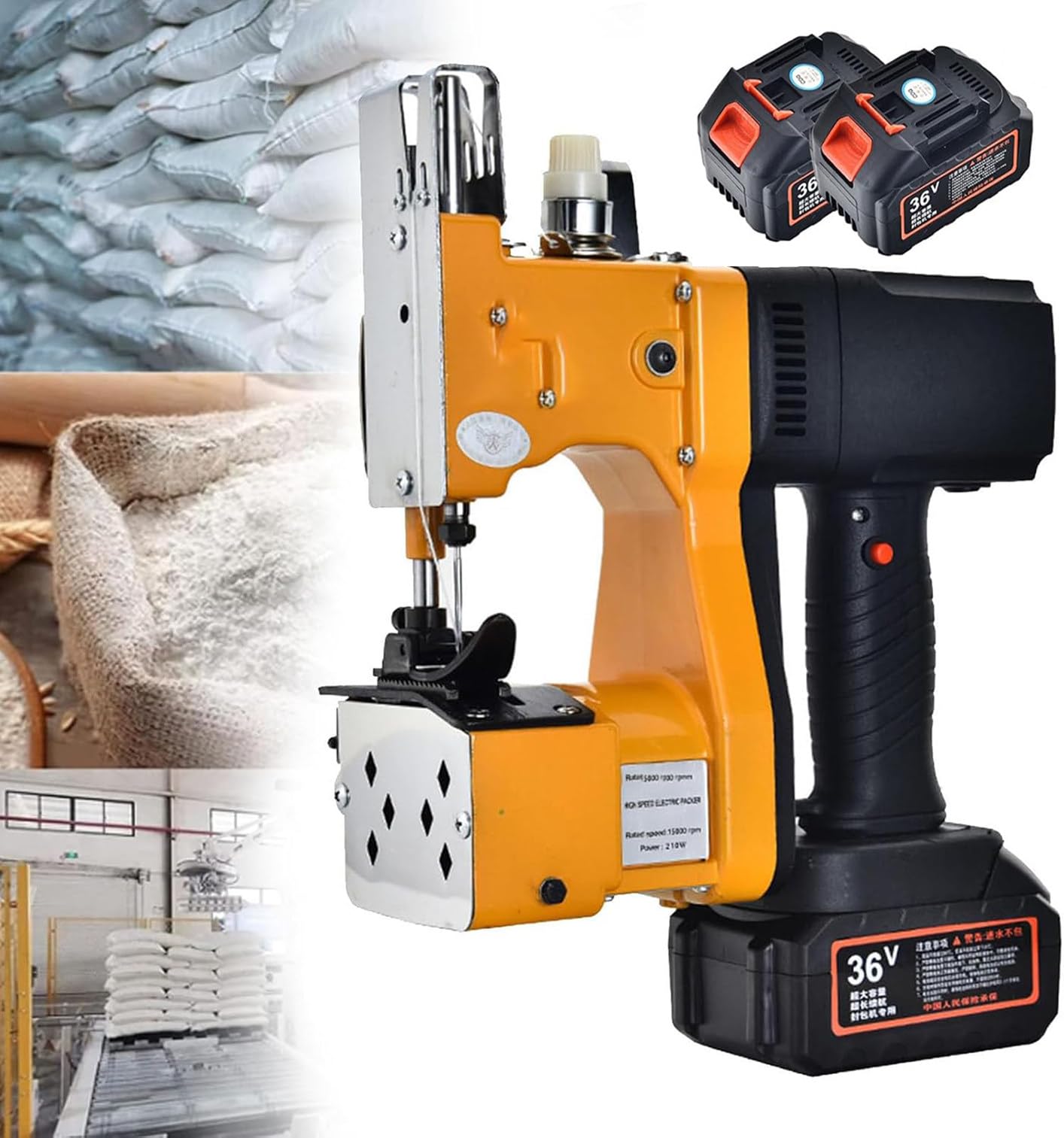 XNZJHPP Handheld Electric Sewing Machine Cordless Automatic Stitcher for Woven Sacks Feed Sack Canvas with 36V Battery,Manual bag sewing machine (2Battery)