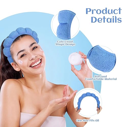 Miniatura 10 de Araluky Diadema de spa para mujer, para lavar la cara, maquillaje, diadema de esponja hinchada, diademas para el cuidado de la piel para mujeres y