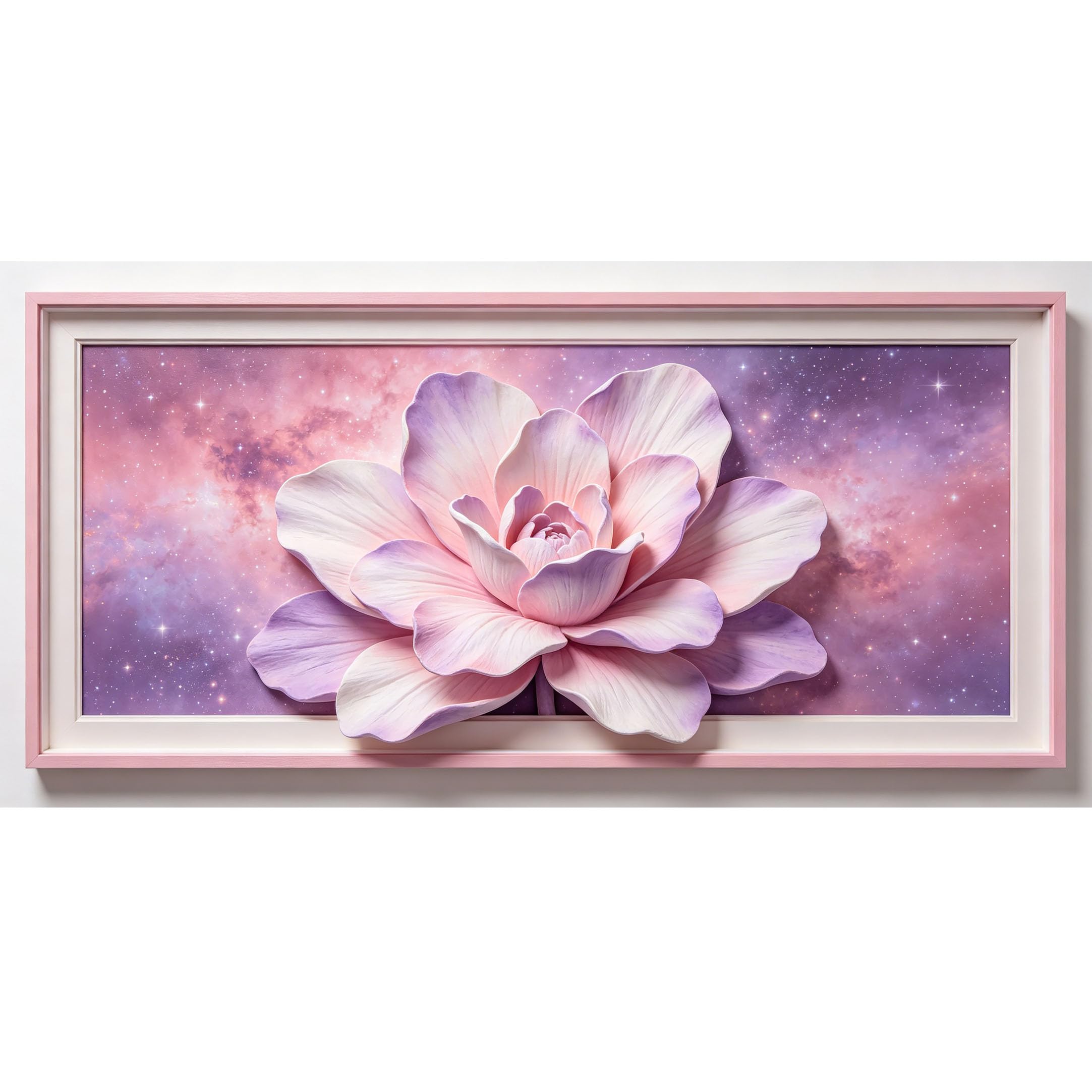 Agglomerix 3D Framed Wall Art Pink Magnolia Floral Botanical Watercolor Galaxy Background Large Size Self-Adhesive Removable Wall Decor Prints Artwork for Living Room Bedroom Office