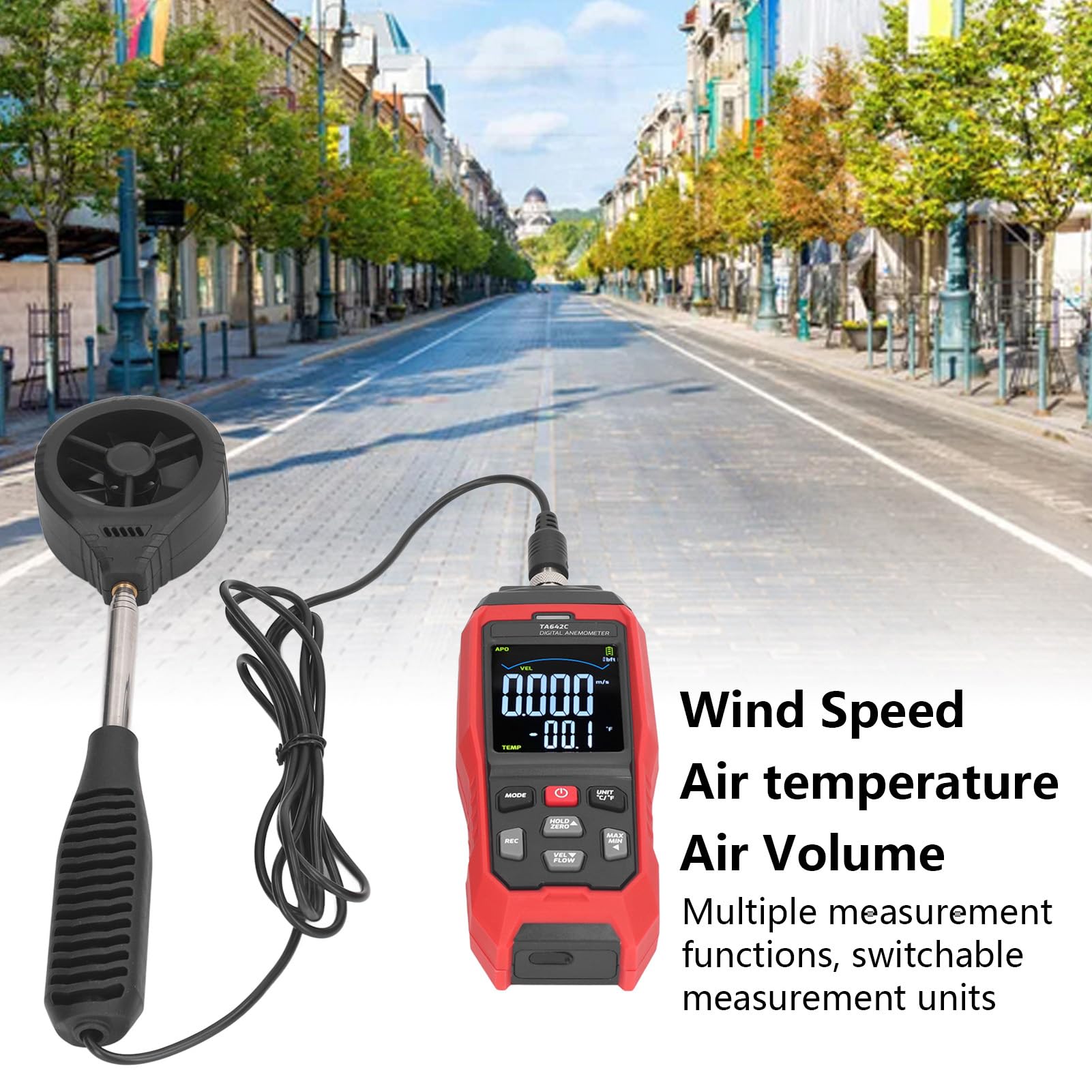 Anemómetro digital portátil y medidor de velocidad del viento - Probador portátil de velocidad del flujo de aire con 8 cuchillas y rodamientos de baja fricción - Mide el volumen