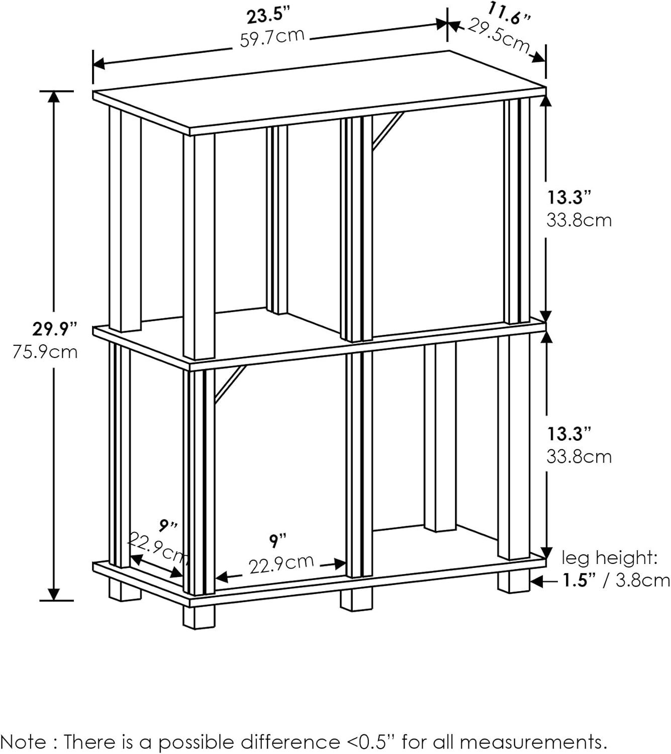 FURINNO Brahms Storage Shelf, 3-Tier, Black Oak/Black