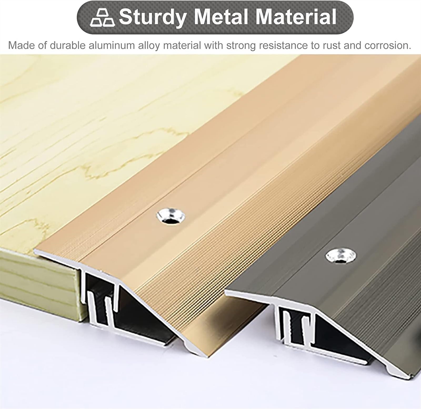 Profilo di Transizione, Striscia di Soglia, Striscia di rifinitura for bordi personalizzabile, for pavimenti in laminato del bagno, include base e raccordo di installazione(Gold)