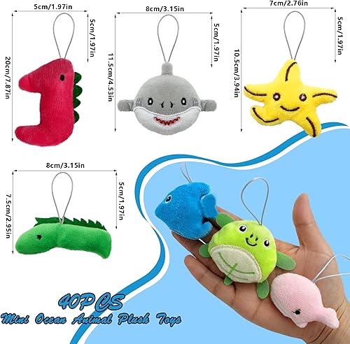 Miniatura 2 de XIPEGPA Juego de 40 juguetes de peluche de animales del océano, lindas criaturas marinas pequeñas, llavero de juguete de peluche para recuerdos de